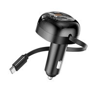 Caricatore per auto 3 in 1 75 W Cavo retrattile integrato USB-C/USB-A/75 cm