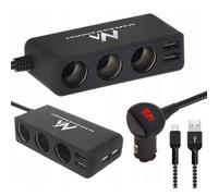 Caricatore per auto 4 x USB divisore accendisigari cavo USB-C 1m set