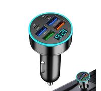 Caricatore Per Auto Con Display Digitale Da 66 W - Adattatore USB C PD A Ricarica Rapida Con Effetto Halo E Uscite Da A Sei | Voltmetro LED Per, Android E Smartphone | Presa Accendisigari S