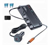Caricatore per auto da 228 W, distributore accendisigari con cavo USB-C retrattile, adattatore di alimentazione per auto multiporta 9 in 1 con ricarica rapida Dual PD e indicatore di tensione a LED