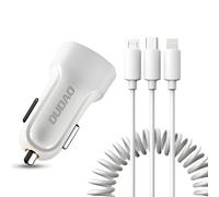 Caricatore per auto Dudao 2x USB 2.4A + cavo USB 3in1 Lightning / Type C / micro USB (R7) - Bianco