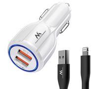 Caricatore per auto Maclean, Qualcomm Quick Charge con cavo USB bianco