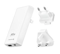 Caricatore per smartphone/tablet GaN 45W Porta USB-C e USB Prese EU / UK / US