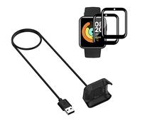 Caricatore per Xiaomi Mi Watch Lite Caricabatterie + 2 Vetro Temperato, Cavo di Ricarica di Ricambio Dock USB Caricabatterie (Nero, 3ft 100cm)