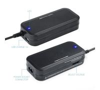 Caricatore portatile da 90 W, con 2 porte USB e connettore da 12 V, ideale per la ricarica di dispositivi mobili e apparecchiature elettroniche all'aperto.