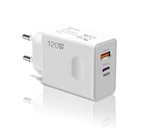 Caricatore Rapido da Muro 120W USB-C e USB-A Multiplo, Power Delivery 67W + Quick Charge 67W, Spina Europea, Adattatore per Laptop, Smartphone e Tablet iPhone Samsung - Bianco
