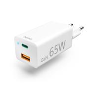 Hama Caricatore rapido, GaN, 1 x USB-C PD, 1 x USB-A QC, mini caricabatterie, 65 W, colore: bianco