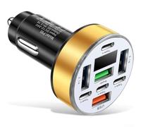 Caricatore rapido per auto 8 in 1 con display digitale, caricatore da auto veloce da 40 W con display digitale di tensione, 4USB+4PD, per dispositivi di veicoli (oro)