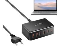 Caricatore rapido USB C, caricatore da viaggio per cellulari, dispositivo di ricarica 6 porte 120 W per utenti di computer portatile, tablet telefono a casa ufficio viaggio