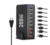 Caricatore Rapido USB C, Caricatore USB C 268 W, Alimentazione USB C, Caricatore USB C per Viaggio, Ufficio Domestico, Alimentazione USB C, Stazione di Ricarica Porta PD 8 Porte
