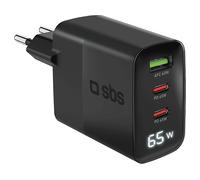 SBS Alimentatore LCD 65W, Tecnologia GaN, Power Delivery (PD 3.0 PPS), Ricarica Rapida, Caricabatterie USB-C e USB-A con Display LCD, Caricatore per iPhone, Android, Notebook, Nero