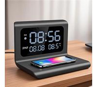 Caricatore senza fili 6 in 1 con display di ora e temperatura, orologio da comodino, dock di ricarica compatibile con 16/15/14/13/12/11 Pro Max/Mini/Plus/XR/X/8, 2/3/4/Pro e Galaxy S25/S23/S22/S21/S20