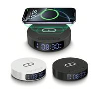 Caricatore senza fili multifunzionale con sveglia, stazione di ricarica rapida da 15W compatibile con e , base di ricarica da tavolo adatta per ufficio, dormitorio e casa nero,BiancoLettereABS