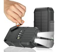Caricatore solare Power Bank 66800 mAh con manovella integrata e 4 cavi da 22,5 W, ricarica rapida PowerBank 6 uscite e 4 ingressi SOS/strobo/forti torce da campeggio, bussola solare portatile (nero)