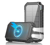 Caricatore Solare Power Bank Wireless 26800mAh - Riapow USB C PD QC 3.0 Batteria Esterna Caricatore Portatile Senza Fili Qi con Doppia Torcia per Smartphone, Tablets e Campeggio (Nero)