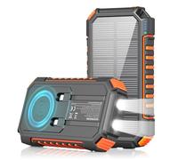 Caricatore Solare Power Bank Wireless 27000mah - Riapow 22,5W Ricarica Rapida Caricatore Portatile con 2 Cavi Incorporati & 2 Torce, Uscita USB C PD QC 3.0 Batteria Esterna per Telefono e Tablet