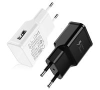 Caricatore USB 15W, 2 Pezzi Alimentatore USB Caricatore da Parete, Caricatore Veloce USB Compatibile per Galaxy S21/S20/S10/S9/S8/Note 8 9 10 20/A50/A52 5G(Nero+Bianco)