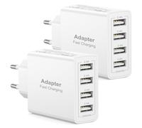 Caricatore USB 2Pack, Presa USB Multipla 4 Porte 25W/5A Alimentatore usb multiplo Caricabatteria Caricatore Rapido per iPhone 17/16/15/14/13/12/11 Pro Max/XS/8/7/6, Samsung S25/S23/S22/S21/S20/A53/A51