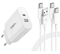 Caricatore USB 35 W compatibile con Cubot Kingkong 9, 2 porte PD 3.0 - QC 3.0 - Caricabatterie da parete super veloce + 1 cavo USB_C + 1 cavo TC-TC - 2 m