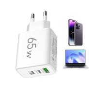 Caricatore USB a 3 porte - Blocco caricabatterie per telefono USB multiporta da 65 W | 1 porta USB+2 PD, accessorio da viaggio, caricatore da muro per la maggior parte degli smartphone e tablet