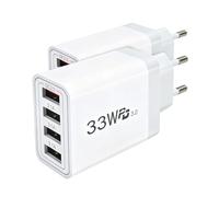 Caricatore USB a 4 porte con caricabatterie rapido Smart QC 3.0 da 33 W, multiporta compatibile con Phone 12/13/14/15/16/, Galaxy S22/23/S24, caricabatterie da parete USB (confezione da 2)