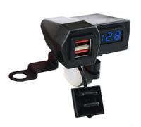 Caricatore USB a doppia porta per manubrio moto 22 25 mm, design impermeabile con display digitale di tensione, protezione da cortocircuito e sovraccarico adatto per moto (blu)