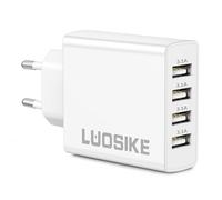 Caricatore USB-A Multiplo, 4-Porte Presa USB 5V/3.1A per Smart Watch Kindle Earbuds iPhone Samsung iPad, 15.5W Multipresa Alimentatore Caricabatterie Spina Charger Spinotto Doppio