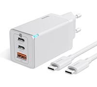 Caricatore USB Baseus 65 W Multiplo con cavo di ricarica rapida 100 W, caricatore rapido di alimentazione USB C con GaN, adattatore PPS per Mac, iPhone, Galaxy (bianco)