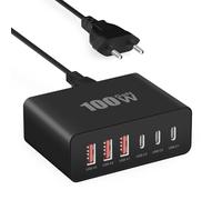 Caricatore USB C, 100 W, 6 porte, USB, caricatore rapido, alimentatore multiuso, USB C Fast Charger PD + QC 3.0, spina di ricarica USB per iPhone 17, 16, 15, 14, 13, 12, 11 Pro Max, iPad, Samsung S25