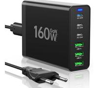 Caricatore USB C, 160 W, GaN, 6 porte, stazione di ricarica multipla, caricatore rapido PD USB C, compatibile con iPhone/Samsung/Xiaomi/tablet/smartwatch/cuffie