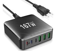 Caricatore USB C,167W GaN Caricabatterie Rapido,6 Porte Caricatore USB Multiplo,Alimentatore Compatibile con MacBook Pro/Air,iPad,iPhone 15/14/13/12 Pro Max,Samsung Galaxy/Note,Xiaomi