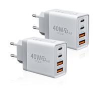 Caricatore USB C 2 Pack, 40W 4-Porto Presa USB Caricatore Multipla USB A + Caricatore Rapido Tipo C, Spina USBC Alimentatore Caricabatterie per iPhone 16 15 14 13 12 11 Pro Max XS XR X 8, Samsung