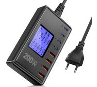 Caricatore USB C 200W Caricatore Rapido USB C GaN 8 porte con 4 PD 30W USB C e 4