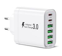 Caricatore USB, 52W Bloc de charge 6 ports, Presa USB C Multipla Caricatore USB Multiplo, Caricatore rapido PD, spina di ricarica di tipo C, compatibile con iPhone 12/13/14/15/Samsung S24/S23/S22.