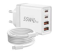 Caricatore USB C, 55 W, 4 porte, adattatore tipo C, con 2 USB-C e 2 USB-A, caricatore rapido PD 20 W, spina QC 3.0, alimentatore per 16 15 14 Pro Max 13 12 11 SE 2020 XS XR 8, Samsung S24, cellulare