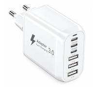 Caricatore USB C 60W, 6Porte Presa USB Multipla Alimentatore Type C Rapido | Adattatore USB Multiplo Caricabatteria, Caricatore Type C Spinotto per iPhone /17/16/15/14/13/12/11 Pro Max, Samsung S25/S23