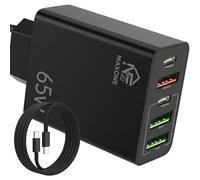 Caricatore USB C 65 W + cavo, caricatore iPhone ricarica rapida spina multipla USB presa USB C rapida parete adattatore tipo C cellulare per iPhone 17 16 15 14 13 12 Pro MAX Plus, iPad, ricarica