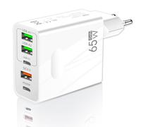 Caricatore USB C 65W 5 Porte 2 C + 3 A con QC 3.0 - Caricabatterie 65W Caricatore USB Multiplo Compatibile con Dispositivi iPhone + Galaxy + Xiaomi - Certificato CE - Colore Bianco | 3-Stars