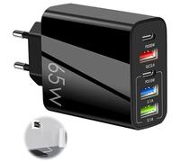 Caricatore USB C 65W 5 Porte Presa Caricabatterie USB Multipla Caricabatterie Veloce con Doppio QC 3.0+PD 3.1A Tipo C Fast Charger Universale Adattatore per iPhone 15 14 13 12 11 Pro Max Samsung