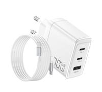 Caricatore USB C 70W per Macbook,GAN II Compatto Ricarica Ultra Rapida con,3Porte PD3.0 + QC3.0 Incluso Cavo Intrecciato da 2M Compatibile con MacBook Pro/Air,Pad,iPhone 17/16,Galaxy ecc.