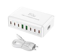 Caricatore USB C Carica Rapida Caricabatterie USB Multiplo da 80W con 6* USBC and 2* USBA Stazione di Ricarica Veloce Alimentatore Presa USB Fast Charger per Apple iPhone,Samsung,Cellulare,Pixel