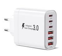 Caricatore USB C, caricatore multiplo con 3xUSB-C e 3xUSB-A, 50 W 6 porte caricatore veloce PD 3.0 alimentatore USB compatibile con iPhone 16/15/14/13/12/11/iPad/Galaxy S21/S22/S23/S24