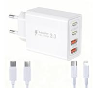 Caricatore USB C con Cavo USB C e Cavo iPhone, 4 Porte Ricarica Rapida 2 USB-C PD + 2 USB-A, Multipresa USB per iPhone 17/16/15/14 Samsung Galaxy S25/S24 iPad