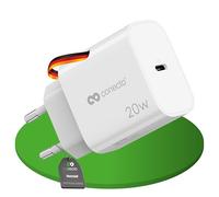 caricatore USB-C conecto, alimentatore USB, 1 porta, 1x USB-C 20 Watt Max. PD, caricatore rapido, caricatore per telefoni cellulari, rilevamento automatico della corrente di carica, bianco