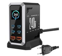 Caricatore USB C da 240 W, multiplo con 6 porte, GaN 3, USB, multiplo con 4 x USB-C e 2 x USB-A, PD140 W, 65 W, 60 W Power Delivery stazione di ricarica USB C per MacBook Pro/Air, iPhone, iPad