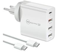Caricatore USB C da 48 W e cavo USB-c (3 m), caricatore rapido 4 porte Quick Charger PD 3.0 più volte compatibile con iPhone 15, İpad, Samsung, Huawei, Xiaomi, adattatore di alimentazione, USB A e