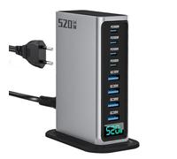 Caricatore USB C da 520 W, multiuso, 8 porte GaN con 4 tipi C 100 W e 4 tipi A 30 W PPS PD QC alimentatore di rete compatibile con i-Phone, i-pad, Sam-Sung, Mac-Book, laptop