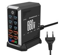 Caricatore USB C da 660 W, PD140 W, 100 W, 65 W, 10 porte, caricatore rapido, ricarica Gan Power con 6 USB C + 4 porte USB A per MacBook Air, iPad, iPhone 16 15Pro 14 13 12, Galaxy S22 S20