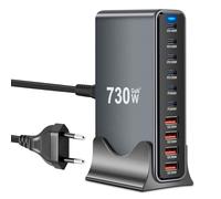 Caricatore USB C da 730 W, multiplo con 10 porte, GaN III, USB, multiplo con 6 X USB-C e 4 X USB-A, PD140 W, 100 W, 65 W, 30 W, ricarica USB C per MacBook Pro/Air, iPh0ne, iPad, Galaxy più
