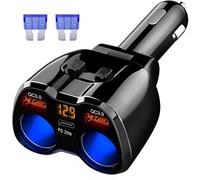Caricatore USB C da Auto Sdoppiatore Accendisigari QC 3.0, 150 W Con Doppio QC3.0 e 20 W PD Tipo C Caricabatteria da Auto USB Splitter Accendino con Interruttore voltmetro LED Doppia Porta USB